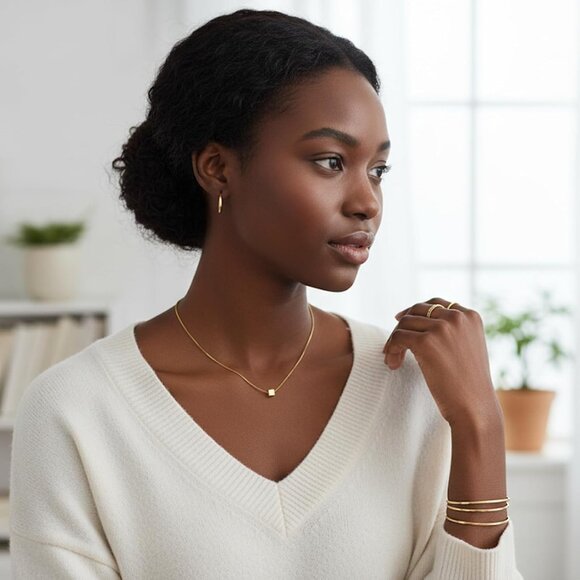 ⚡Gold Cube Pendant Necklace for Women Simple Minimalist Geometric Jewelry Gift - Picture 7 of 9